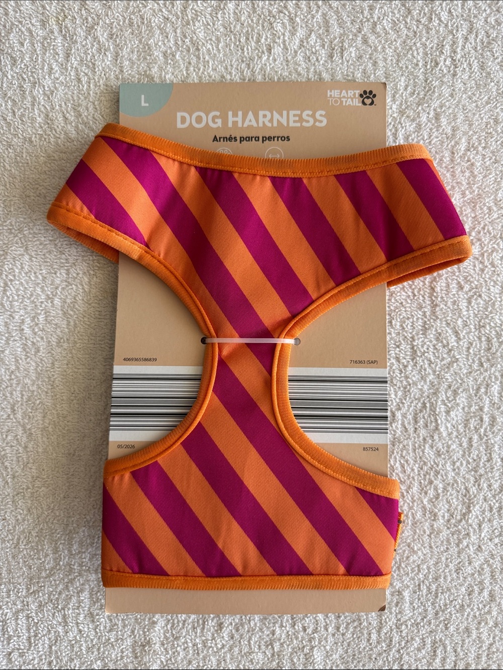 Heart To Tail Orange & Pink Striped Dog Harness - Large